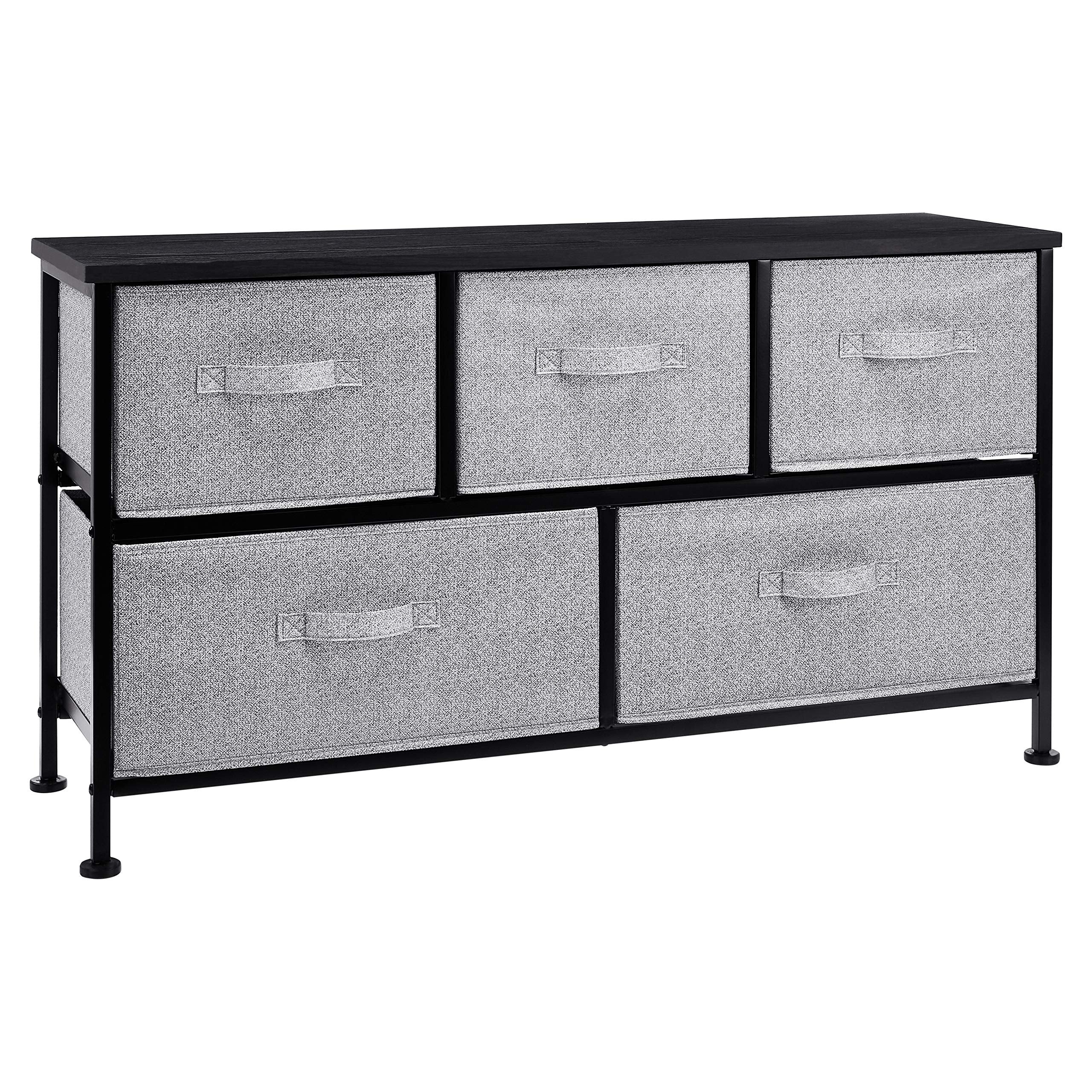 Amazon Basics extra wide fabric 5-drawer organizer, front view for closet organization.