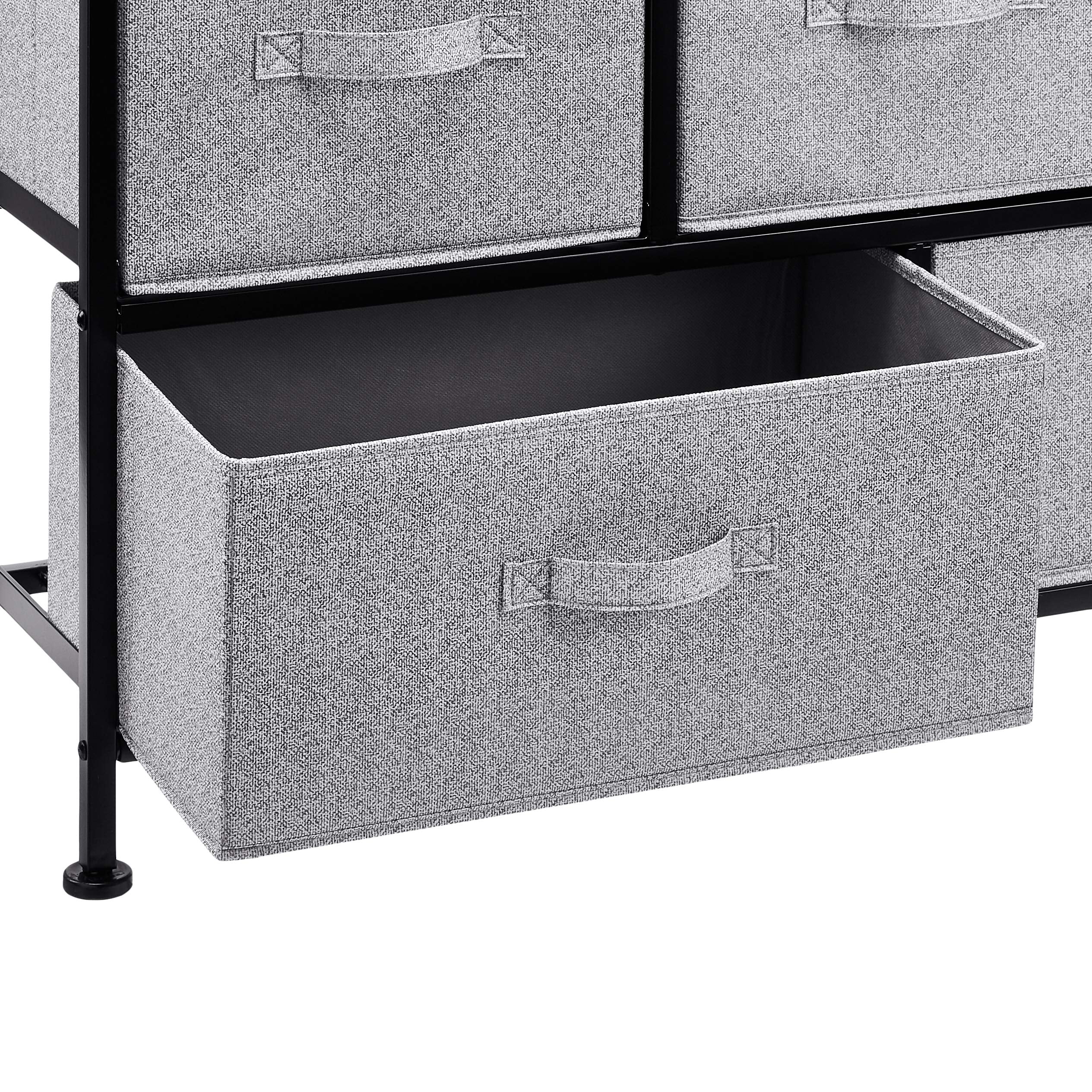 Amazon Basics fabric drawer pulled out with easy-glide handles for quick access.