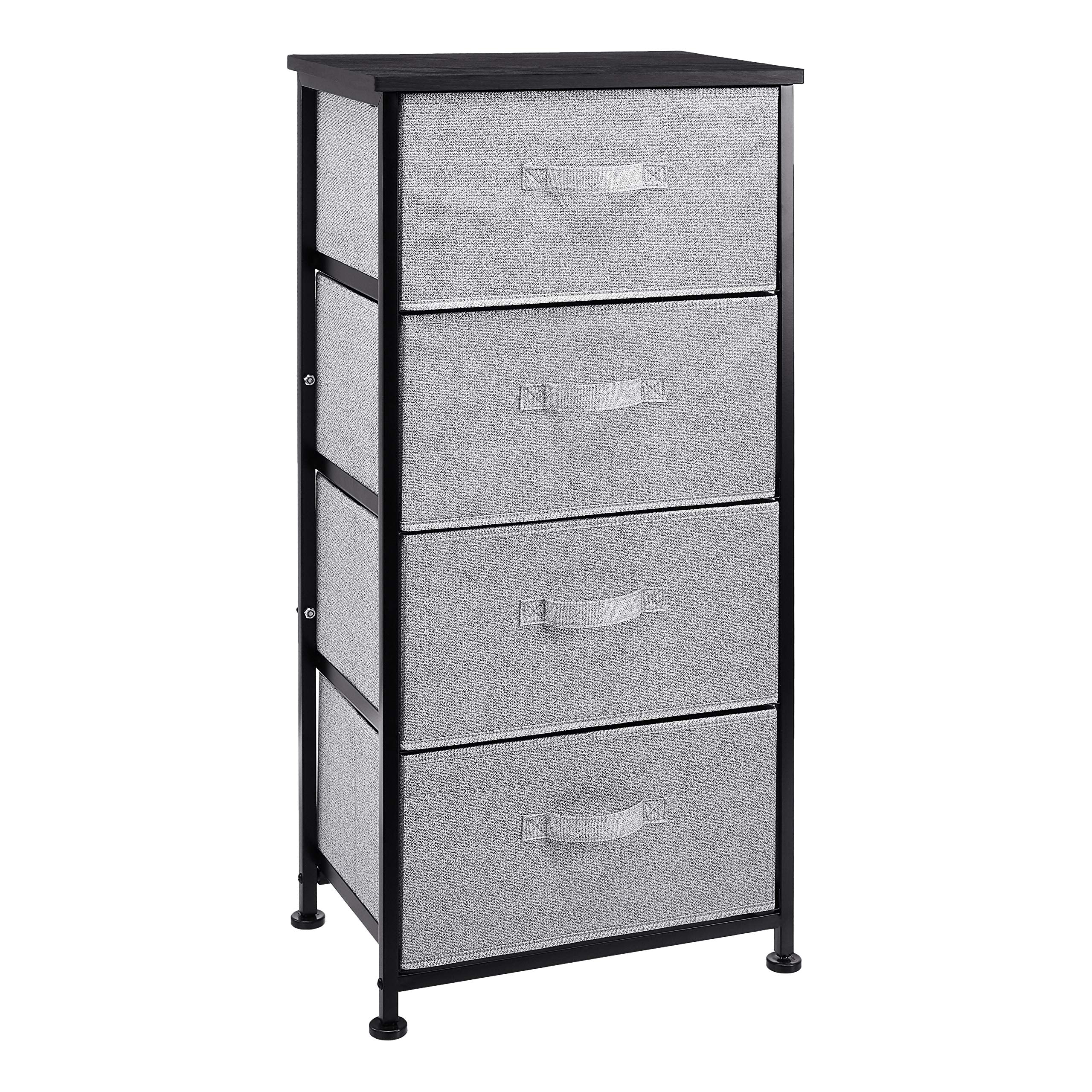 Amazon Basics fabric 4-drawer organizer in black for tidy closet storage.