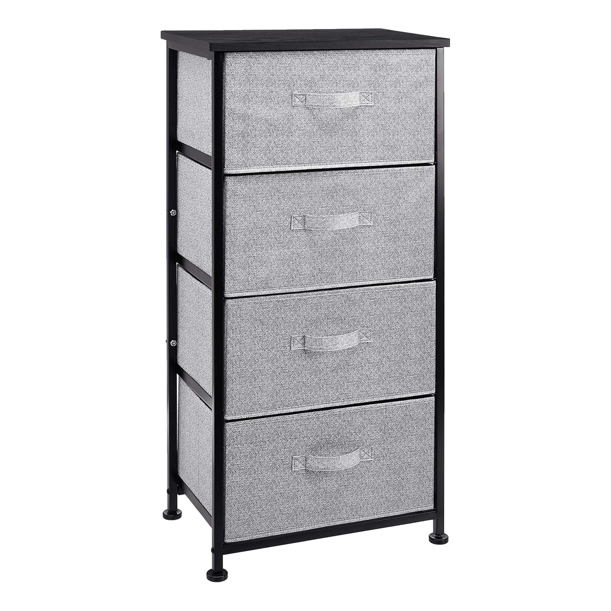 Amazon Basics fabric 4-drawer organizer in black for tidy closet storage.