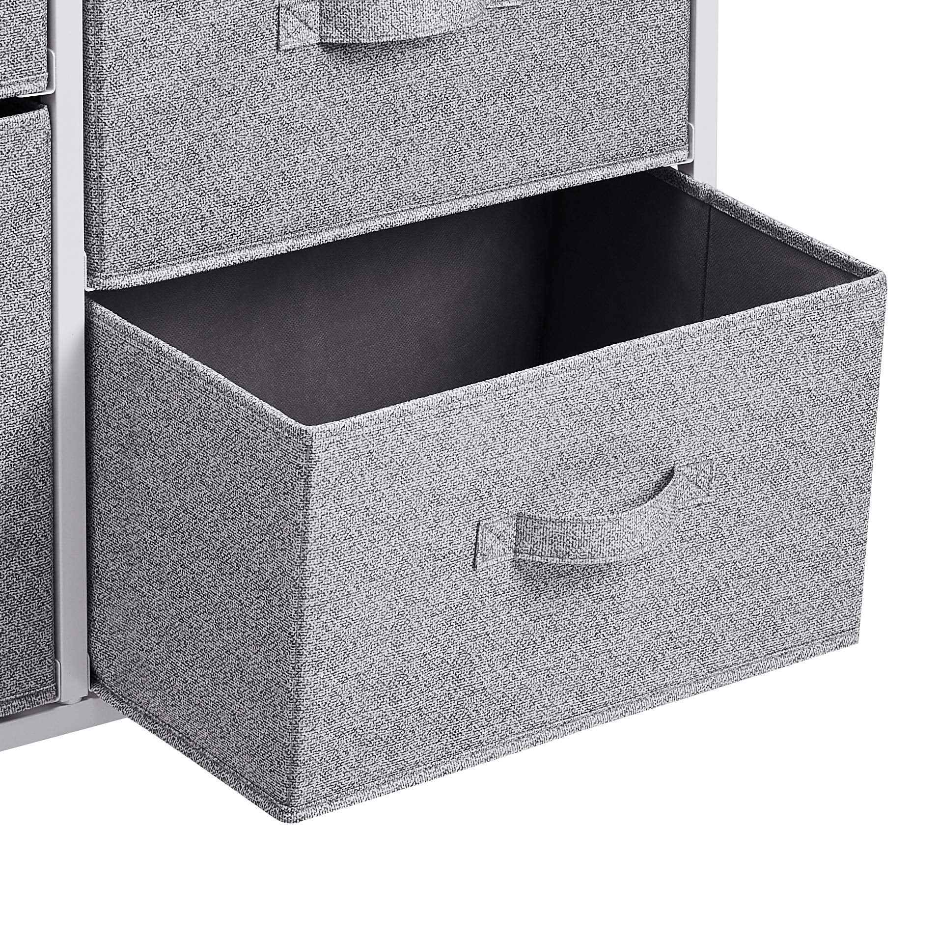 Amazon Basics fabric drawer closeup highlights durable, lightweight construction.