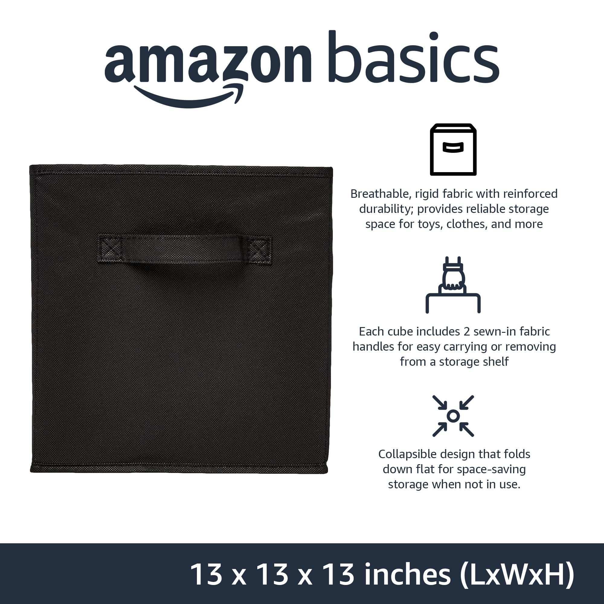 Amazon Basics fabric storage cubes open-top for versatile drawer-style organization.