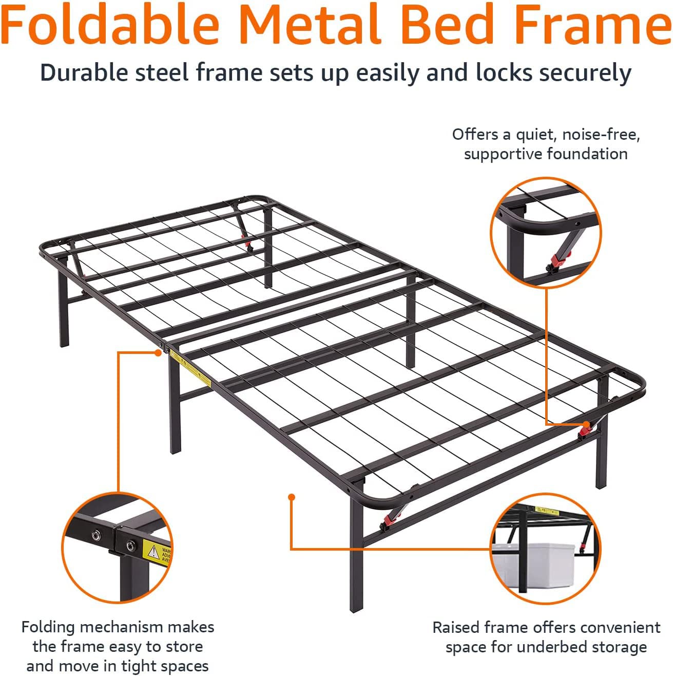 Amazon Basics foldable frame demonstrates tool-free setup for easy assembly.