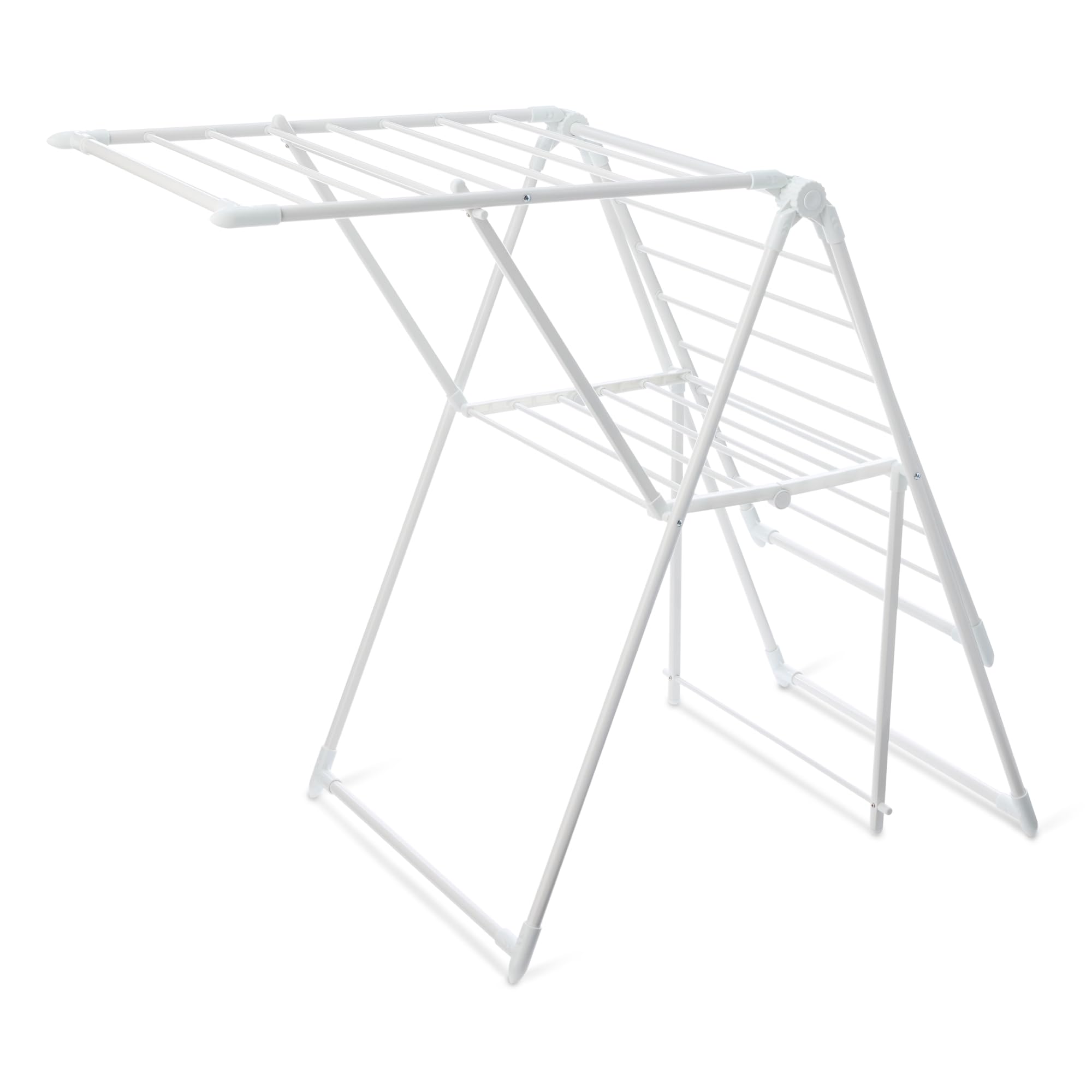 Amazon Basics foldable two-wing drying rack provides ample space for towels and jeans.
