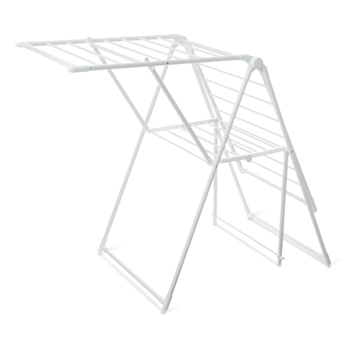 Amazon Basics foldable two-wing drying rack provides ample space for towels and jeans.