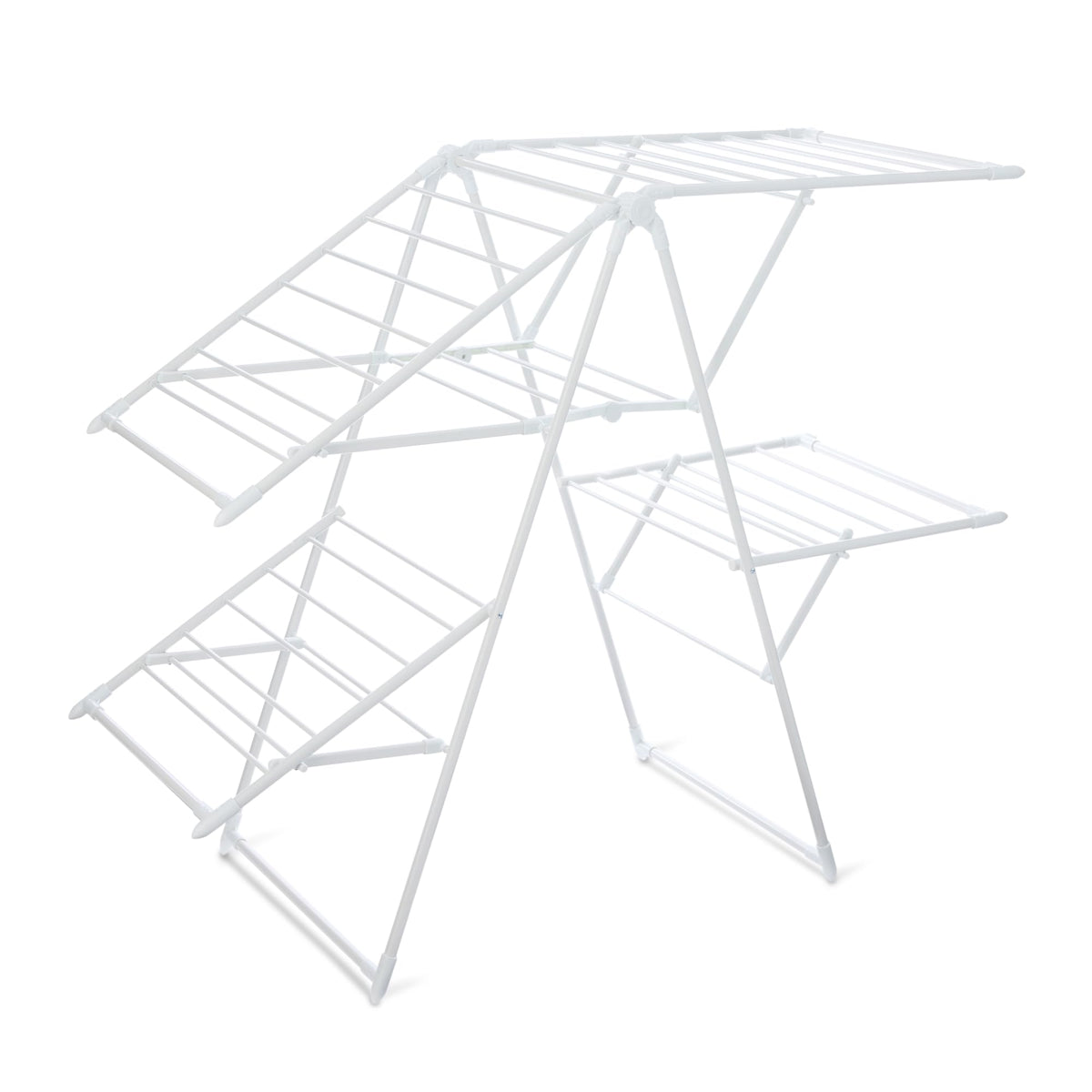 Amazon Basics foldable drying rack assembled with four wings for spacious air drying.