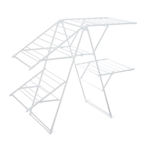 Amazon Basics foldable drying rack assembled with four wings for spacious air drying.