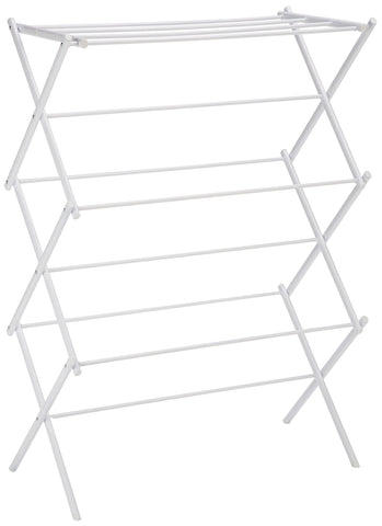 Amazon Basics foldable drying rack, front view, ideal for indoor air drying.