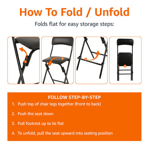 Amazon Basics folding bar stool with cushioned seat and 300 lb capacity.