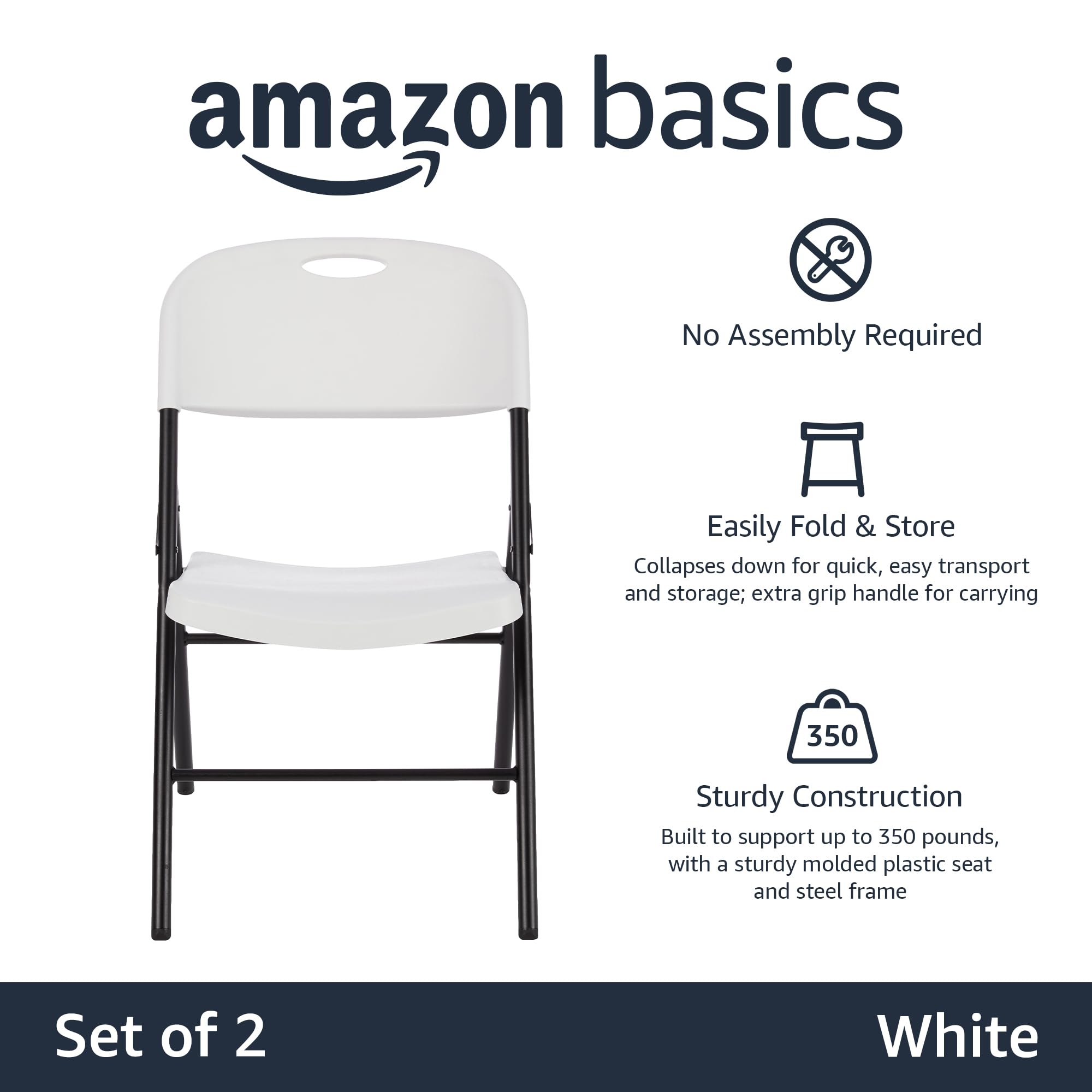 Amazon Basics chair with built-in carry handle for easy transport and compact storage.