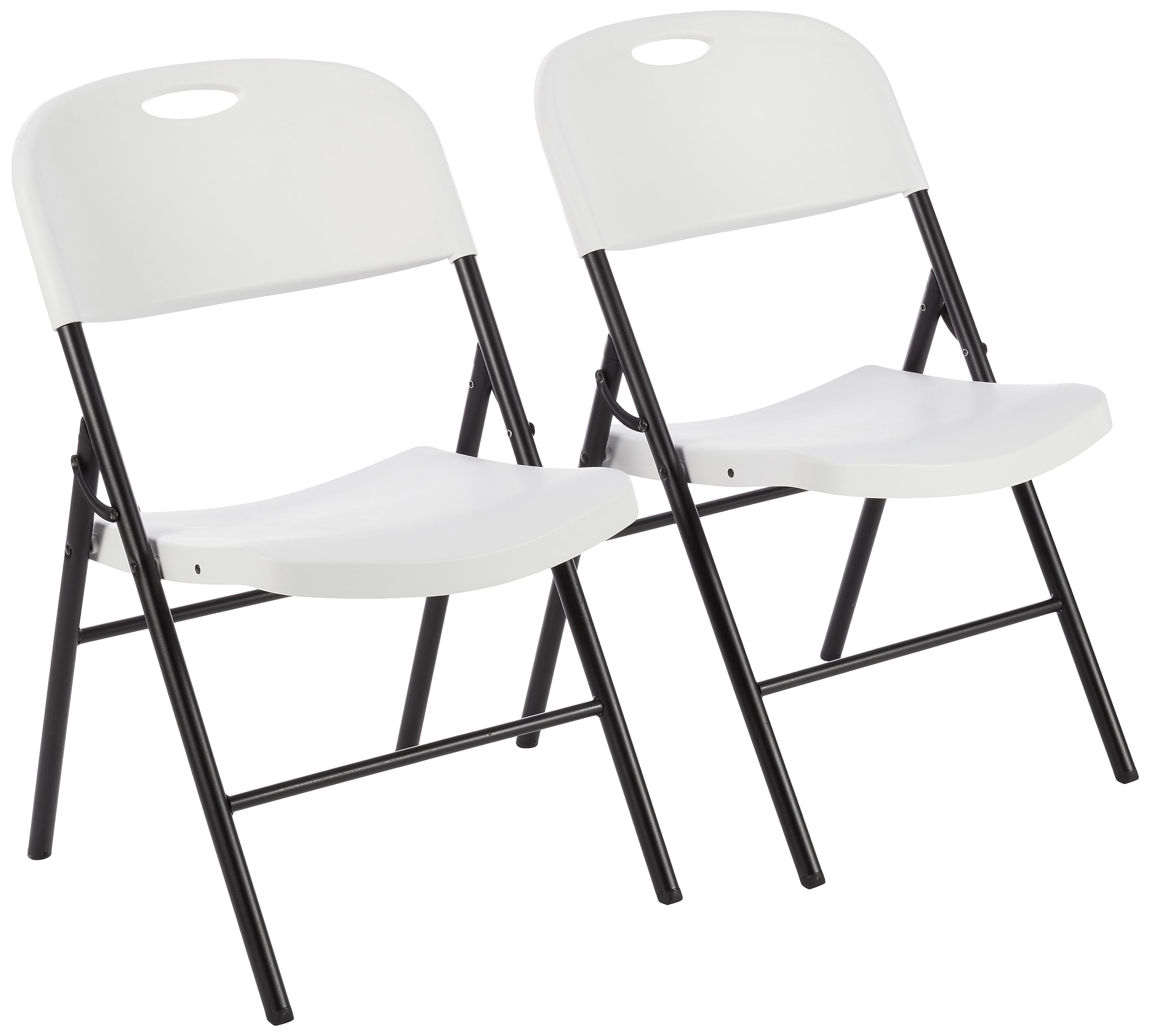 Amazon Basics folding chair with white seat and back support for versatile indoor seating.
