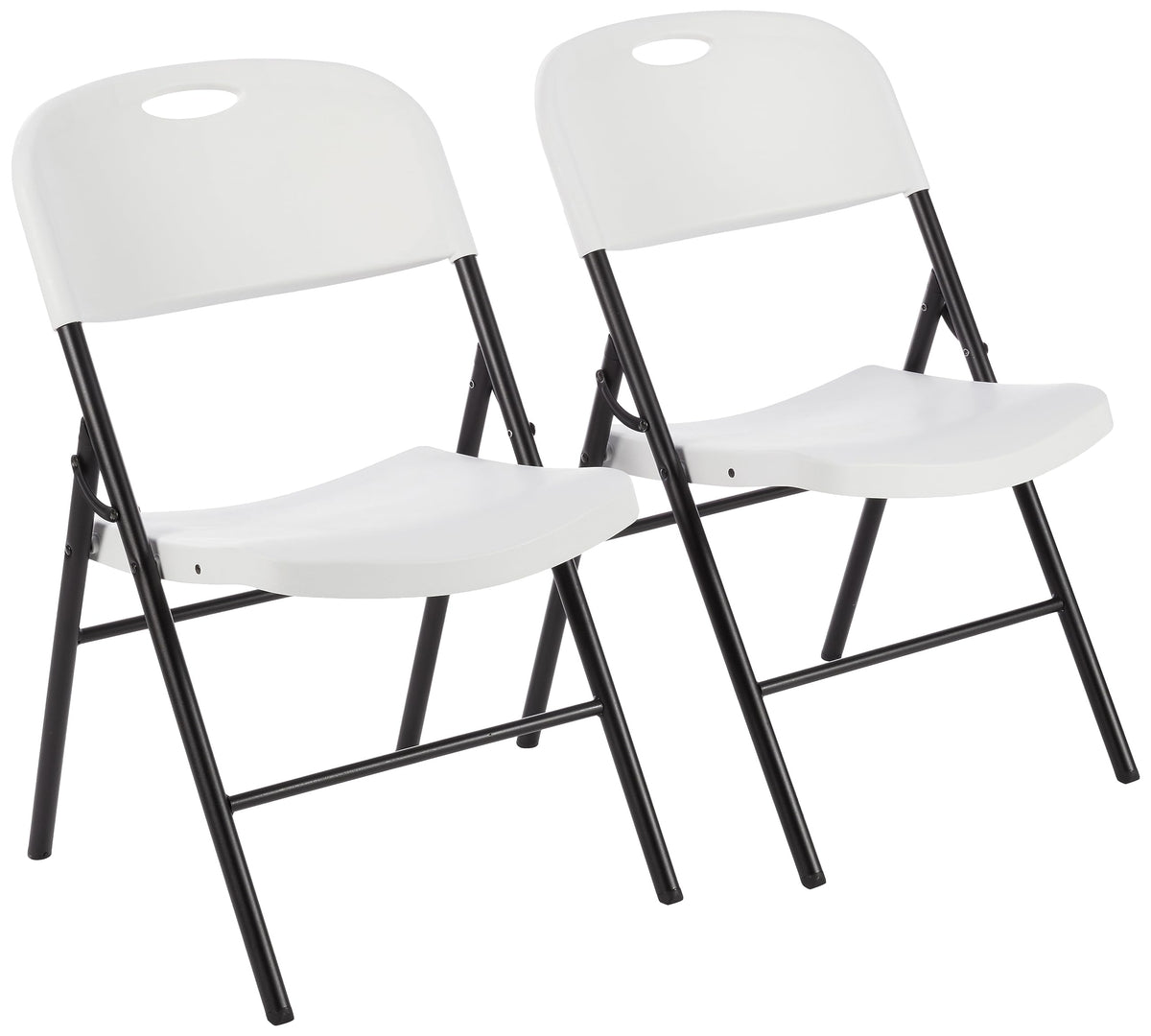 Amazon Basics folding chair with white seat and back support for versatile indoor seating.