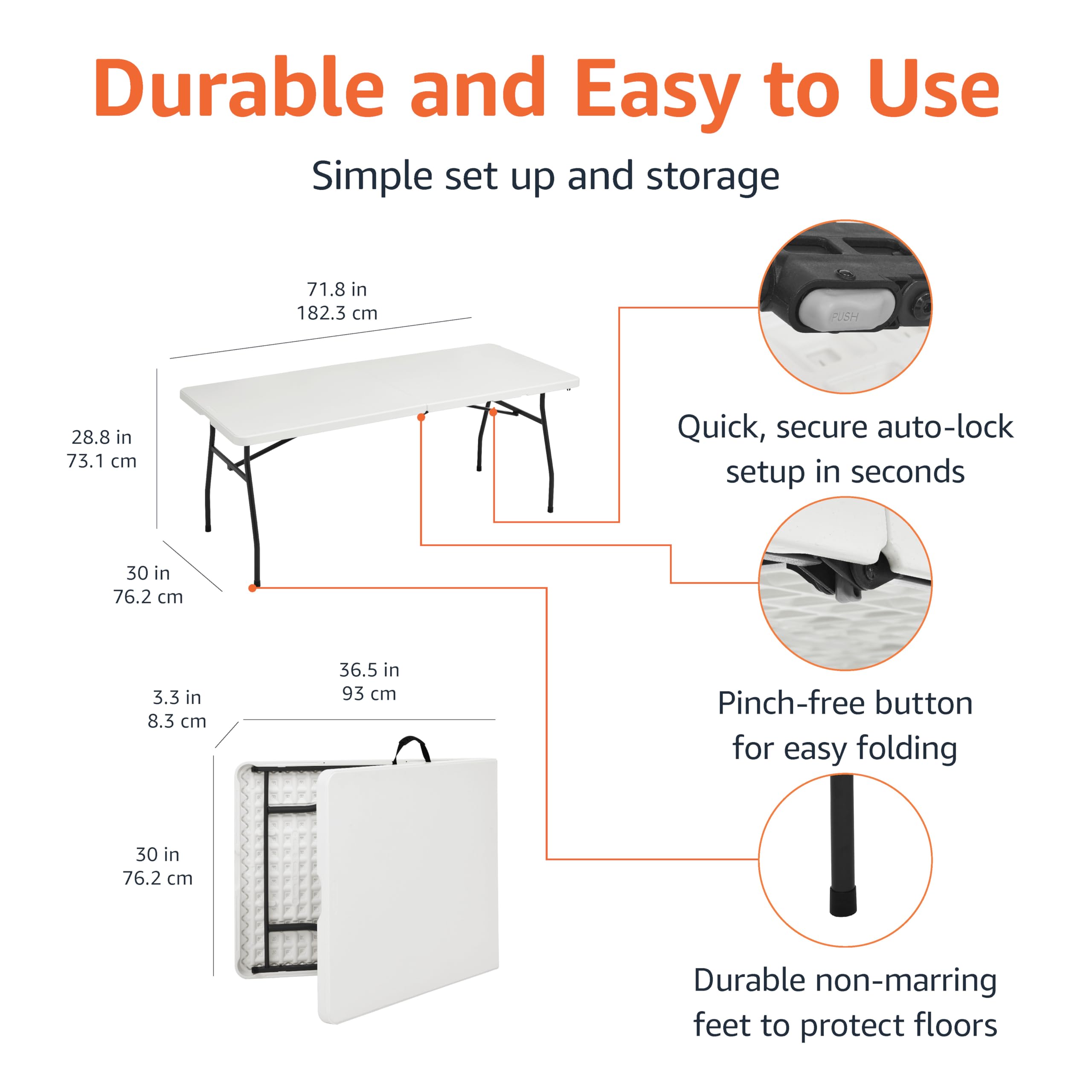 Amazon Basics folding table auto-lock mechanism enables quick setup