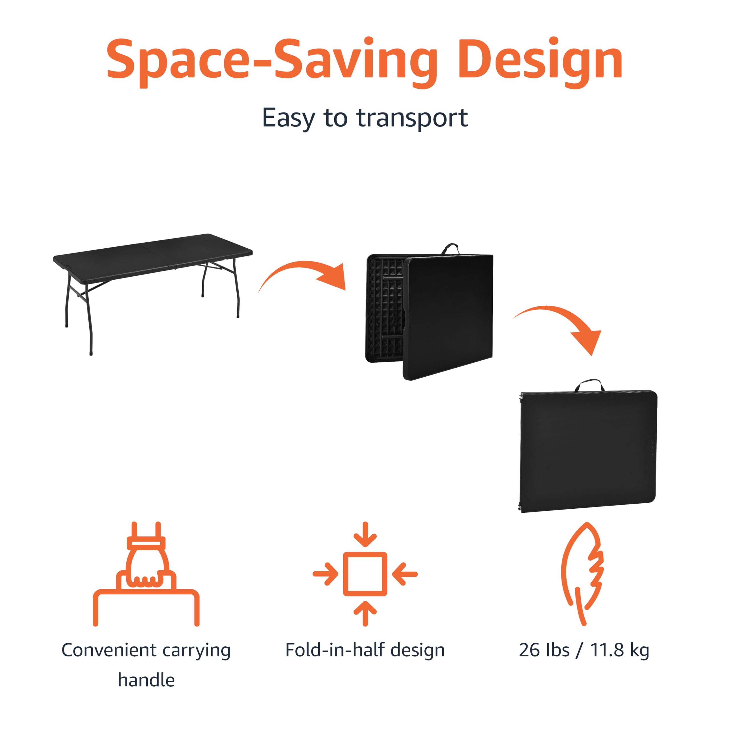 Amazon Basics 6ft table auto-lock design supports fast, secure setup