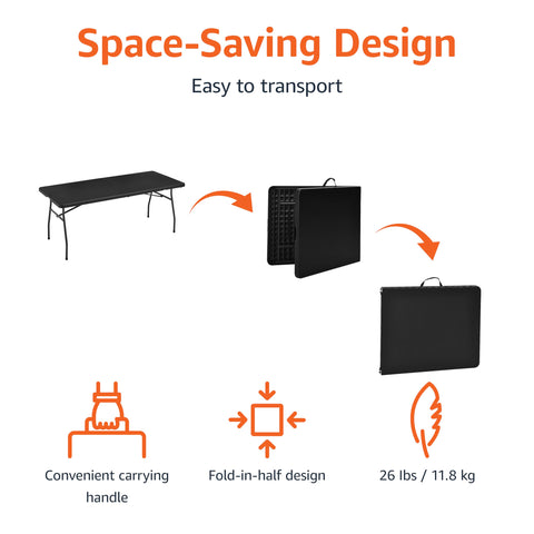 Amazon Basics 6ft table auto-lock design supports fast, secure setup