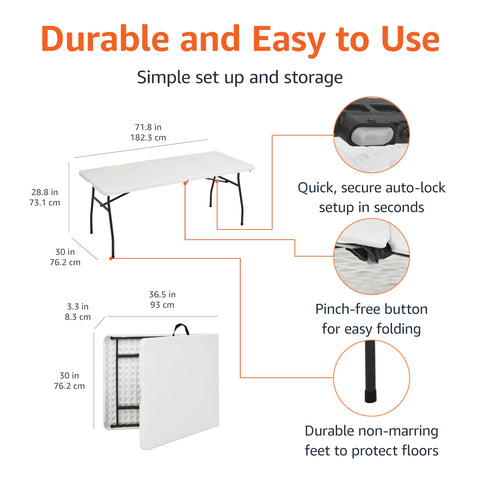 Amazon Basics folding table auto-lock mechanism enables quick setup