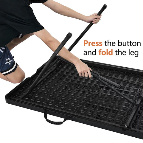 Amazon Basics fold-in-half table folds compactly for convenient storage