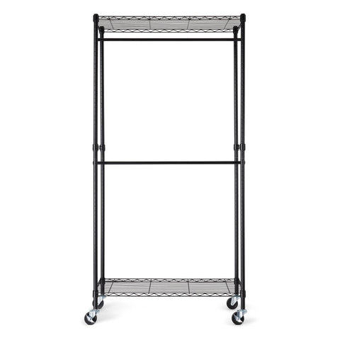 Amazon Basics rolling garment rack with side hanger assembly view