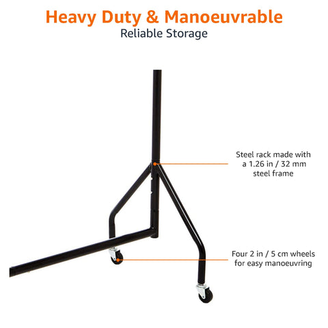 Speed-lock assembly on Amazon Basics garment rack emphasizing tool-free setup