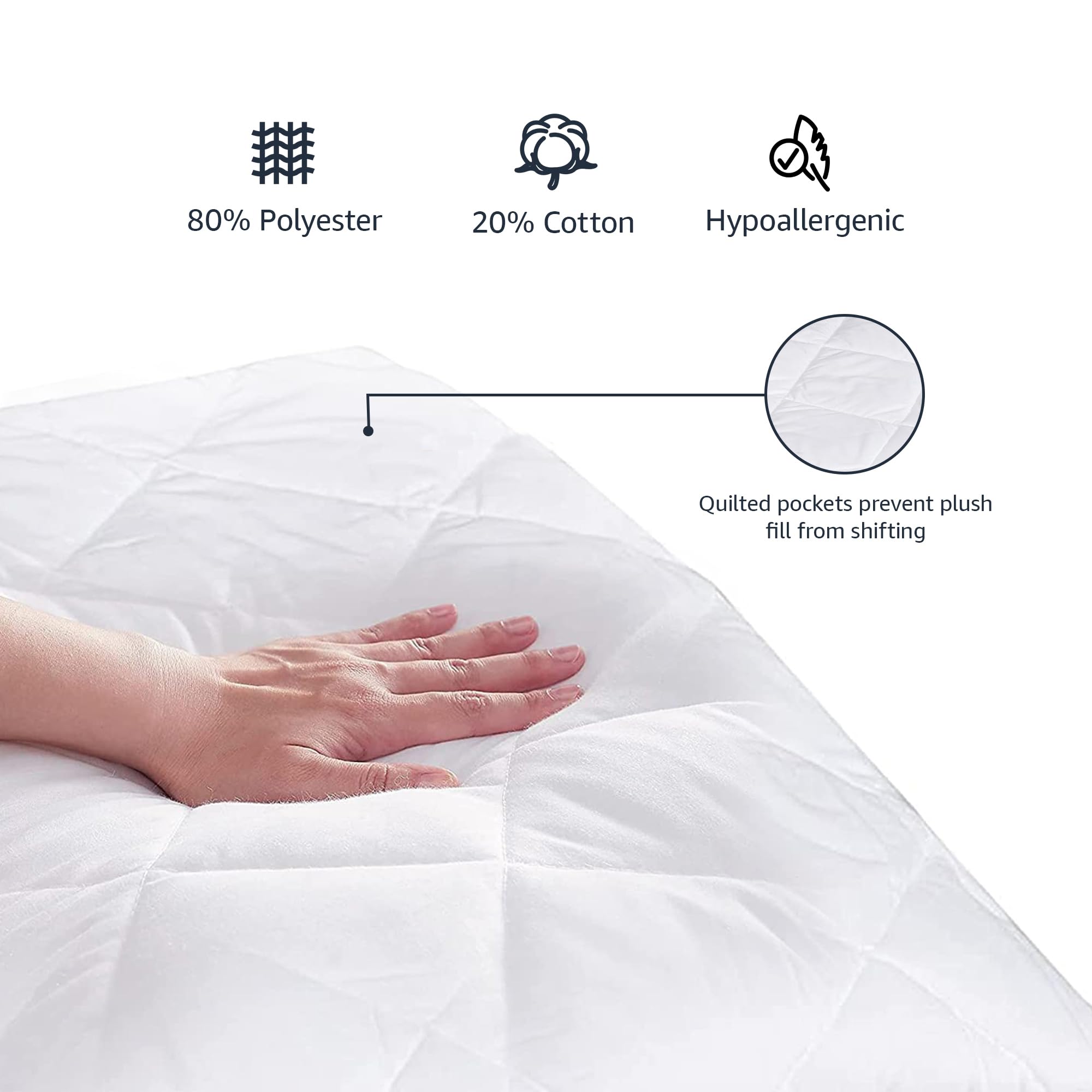 Amazon Basics hypoallergenic quilted topper breathable fabric surface supports temperature regulation