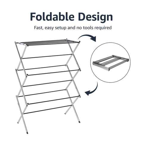 Amazon Basics indoor clothes-drying rack supports up to 32 pounds for everyday use.