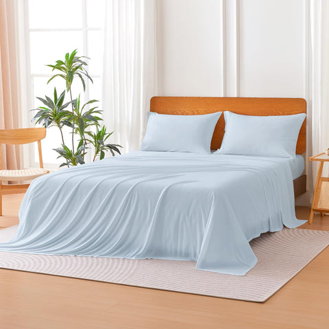 Amazon Basics jersey knit blue flat sheet for breathable all-season comfort