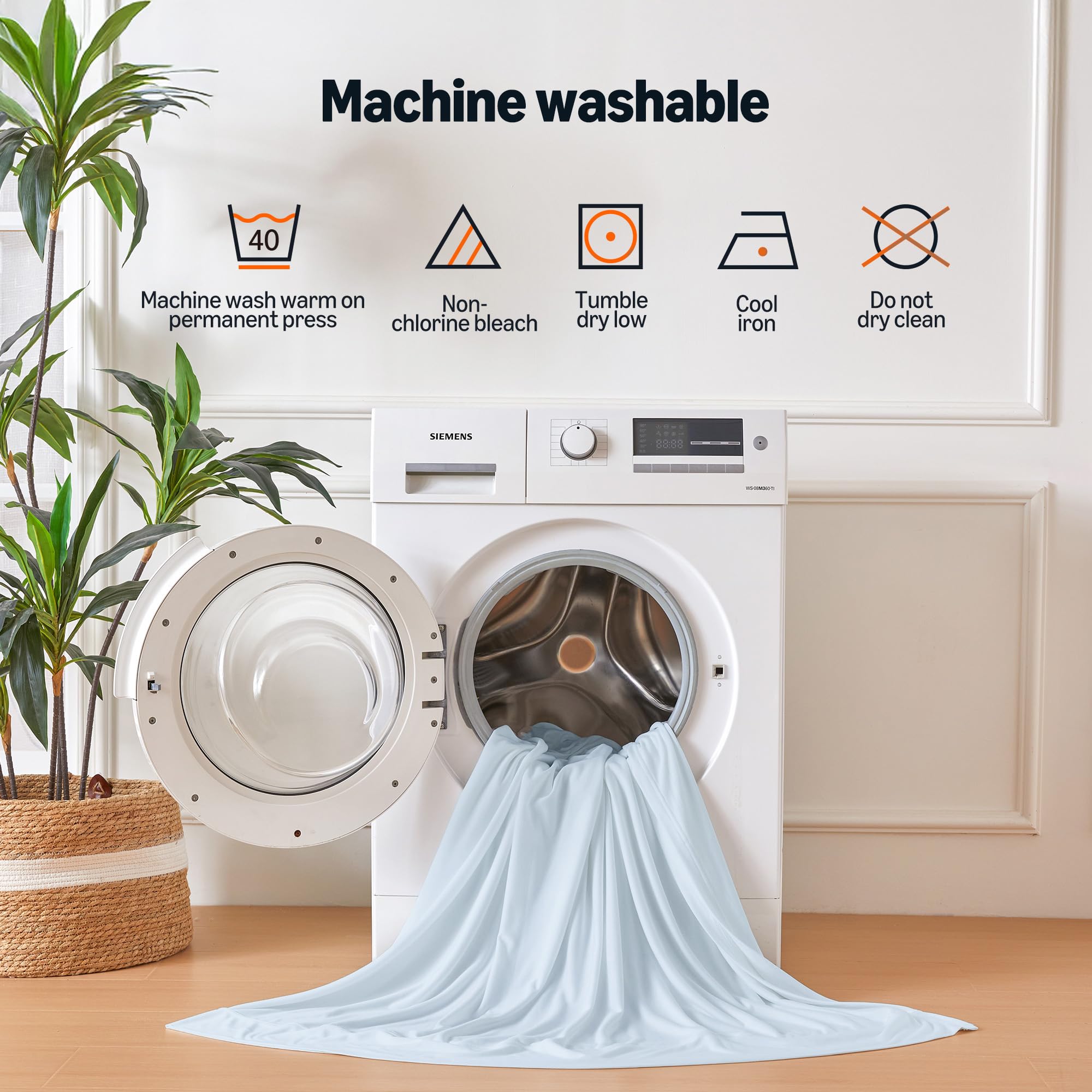 Amazon Basics queen blue packaging shows a simple bedside setup