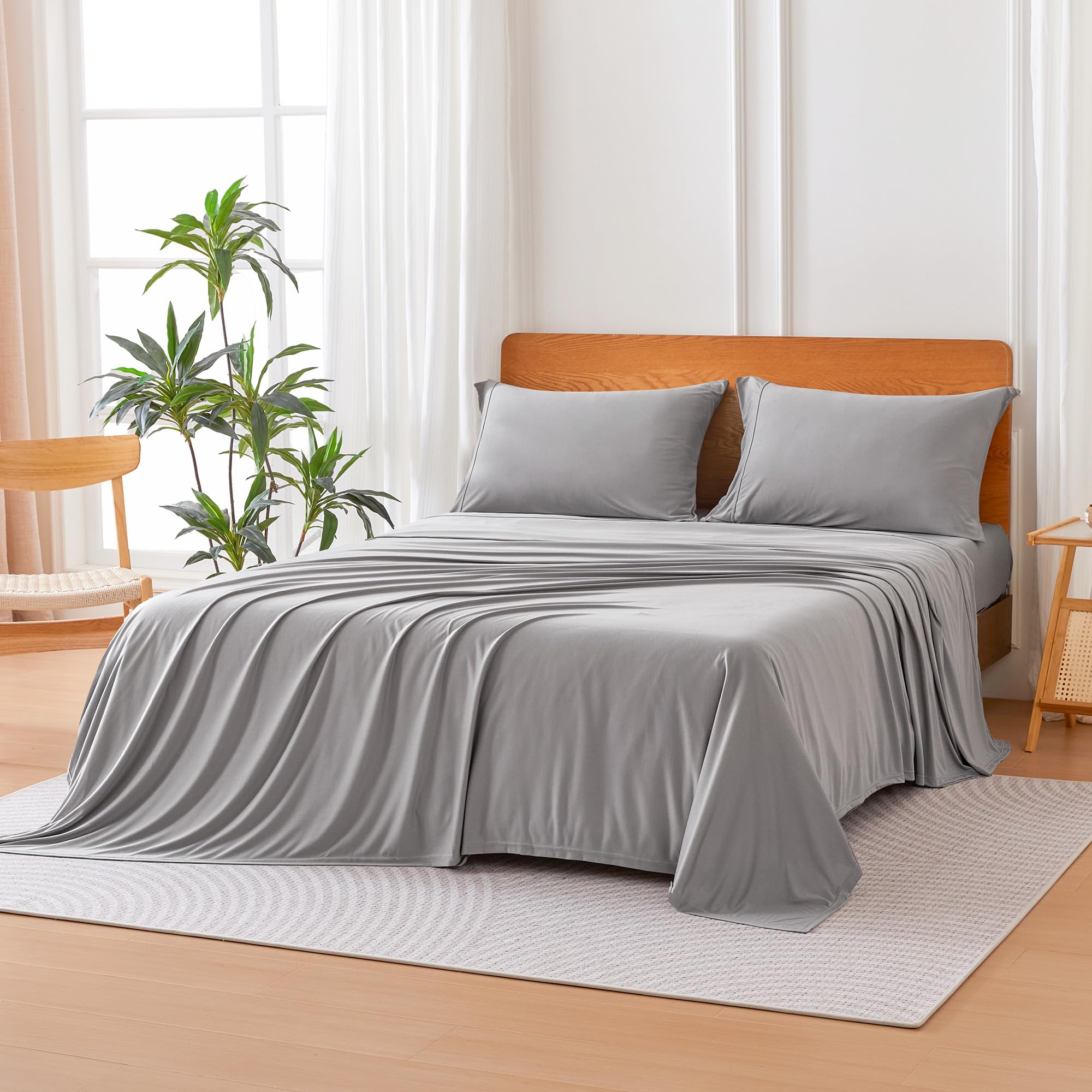 Amazon Basics jersey-knit microfiber sheet set in queen gray for year-round comfort