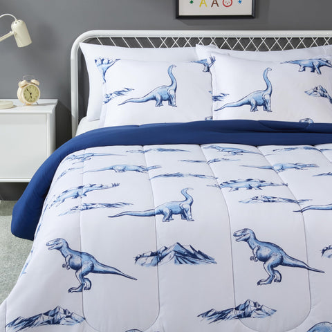 Amazon Basics kids all-season comforter with dinosaurs print for cozy nights.