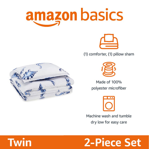 Amazon Basics dinosaur sham coordinates with the comforter for a playful twin bed look