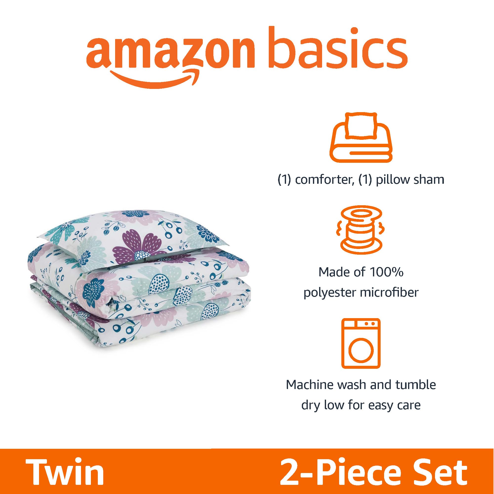 Amazon Basics twin bed setup with all-season comforter and sham in a kids room