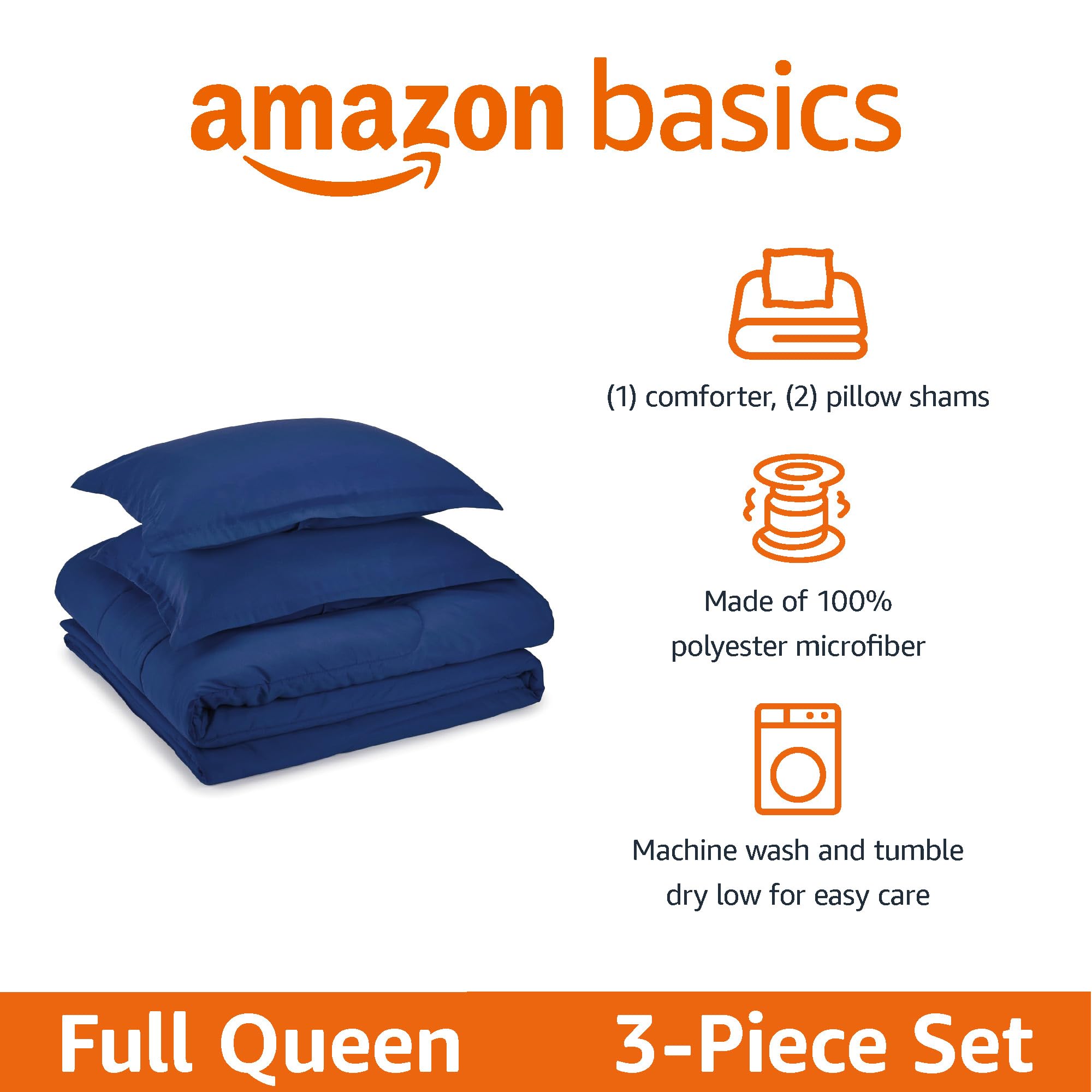 Amazon Basics kids pillow shams in navy full-queen add neat, kid-friendly styling