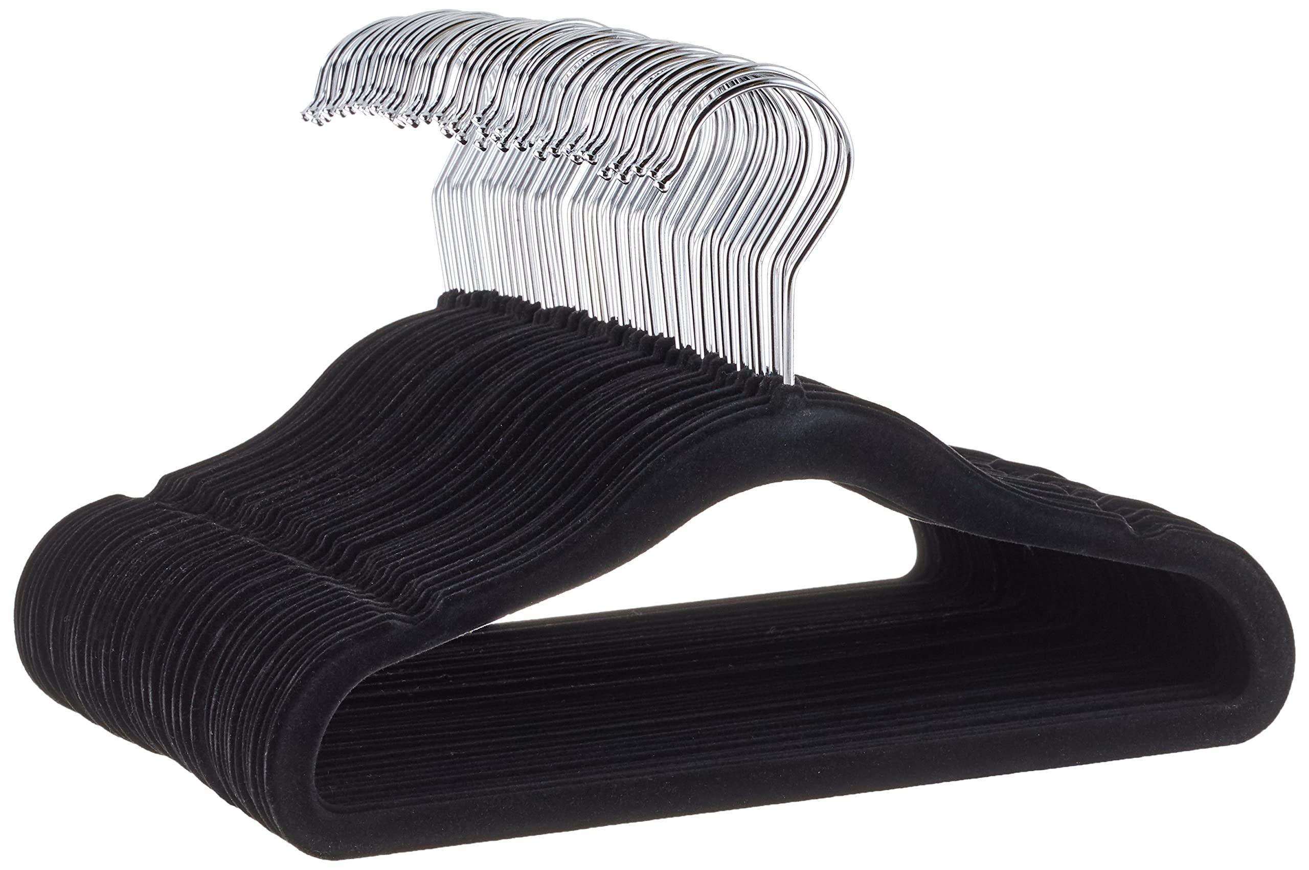 Amazon Basics kids velvet hangers close-up with non-slip surface ideal for delicate fabrics and straps.