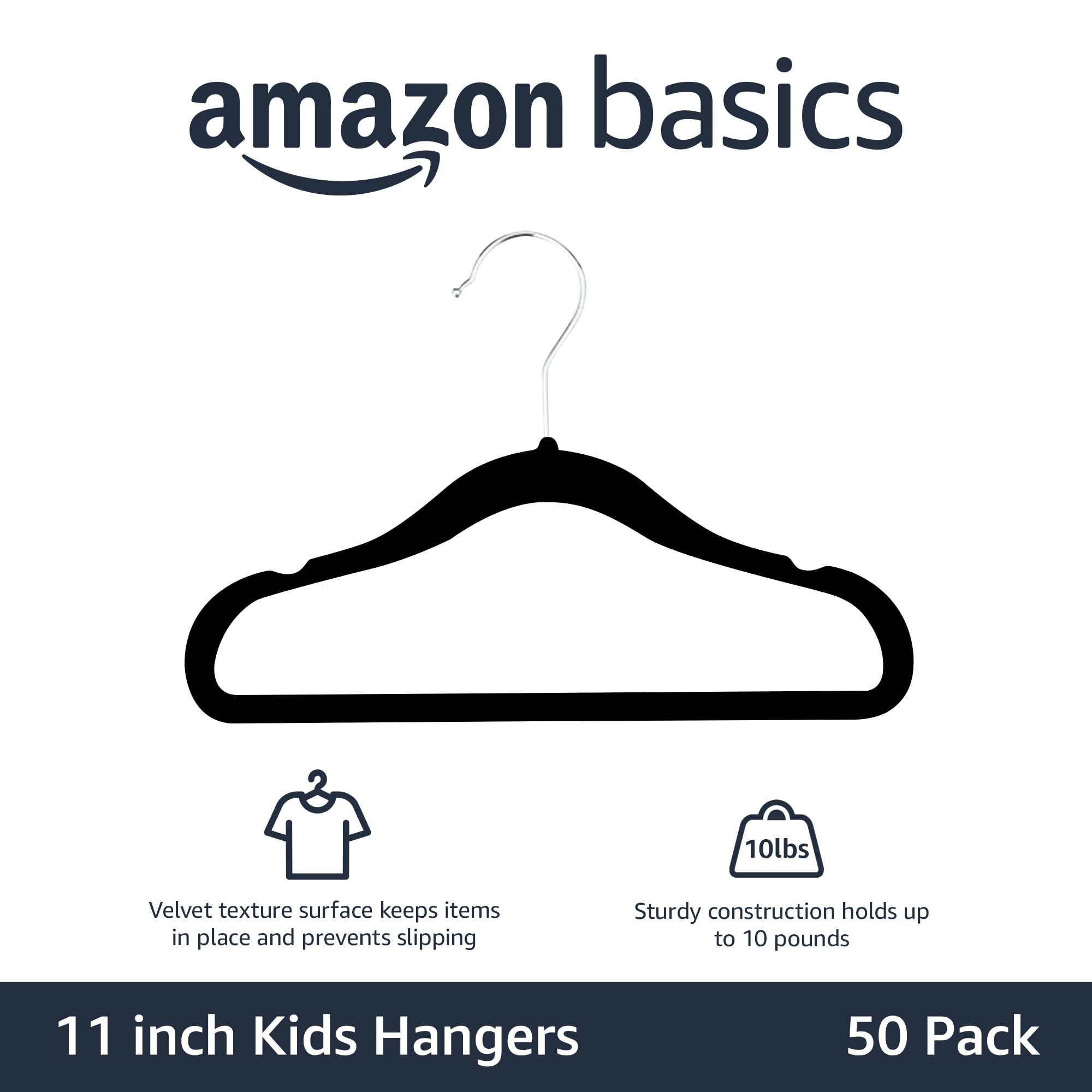 Amazon Basics kids velvet hangers show notched shoulders to keep straps from slipping.
