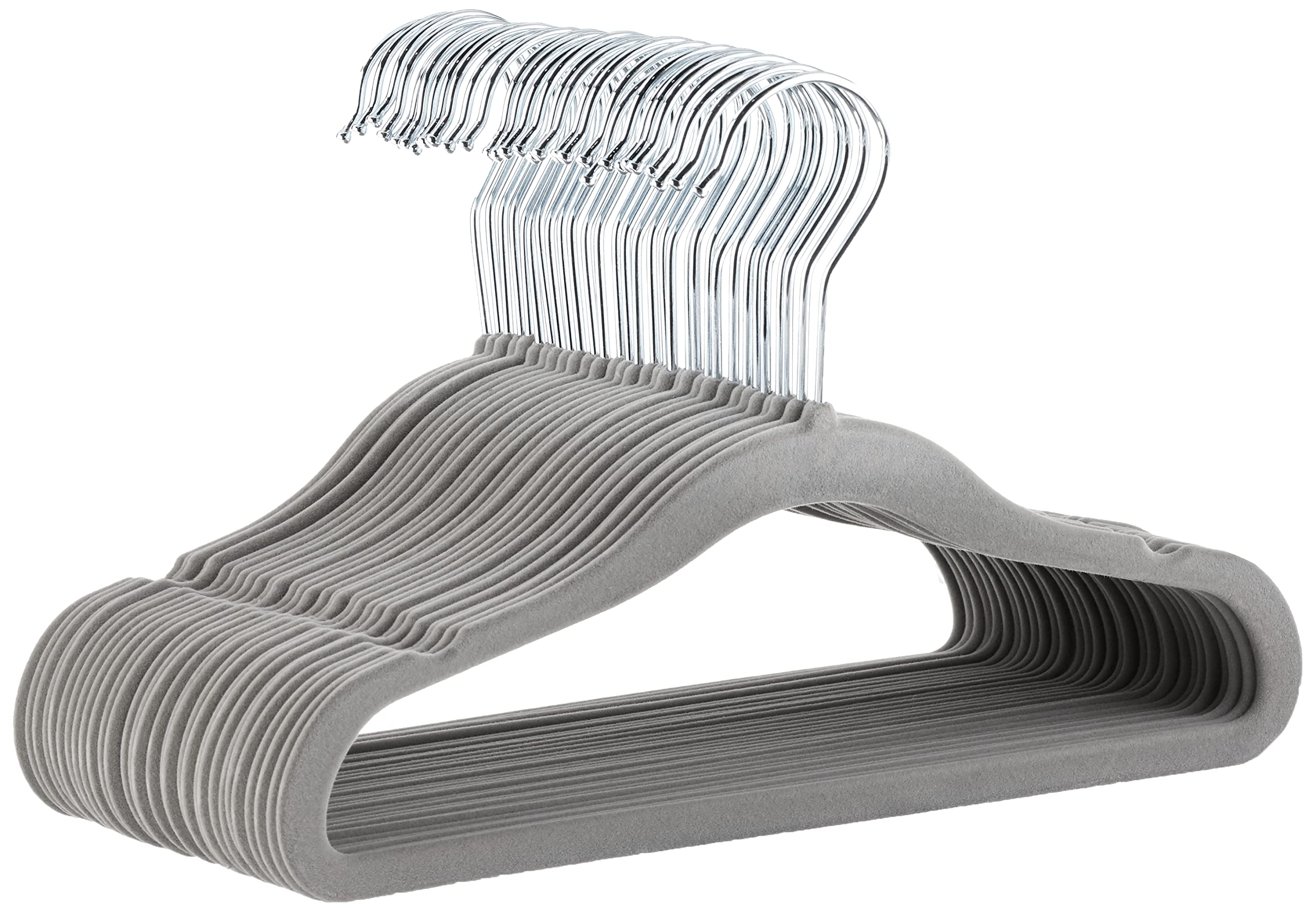 Amazon Basics kids velvet non-slip hangers keep toddler tops neatly in place.