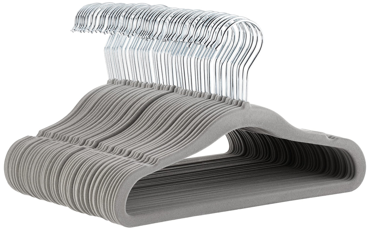 Amazon Basics kids velvet non-slip hangers keep infant outfits neatly in place