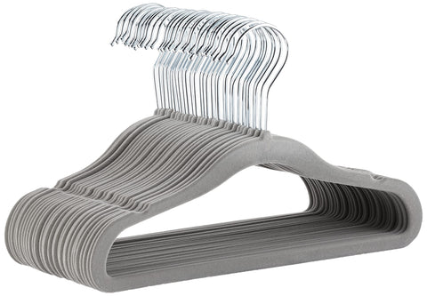 Amazon Basics kids velvet non-slip hangers keep toddler tops neatly in place.