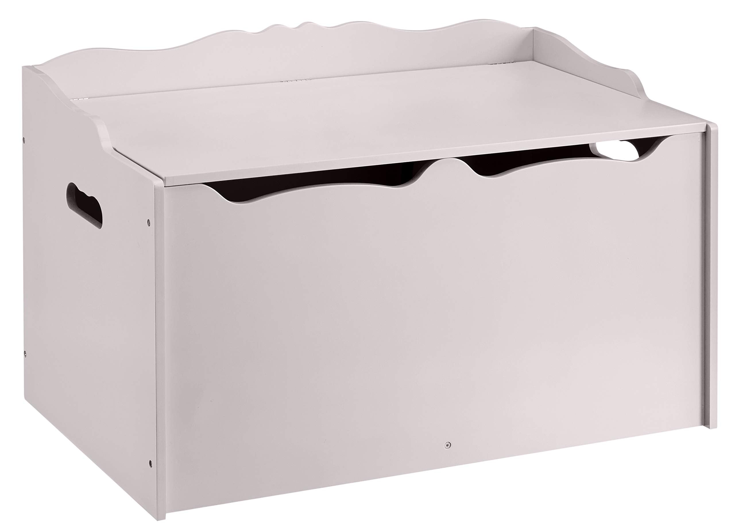 Amazon Basics Kids wooden toy storage chest, front view, keeps toys neatly organized