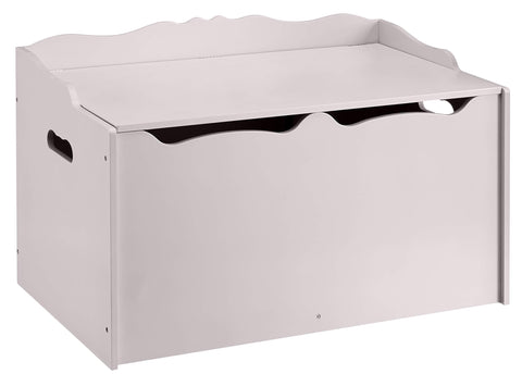 Amazon Basics Kids wooden toy storage chest, front view, keeps toys neatly organized