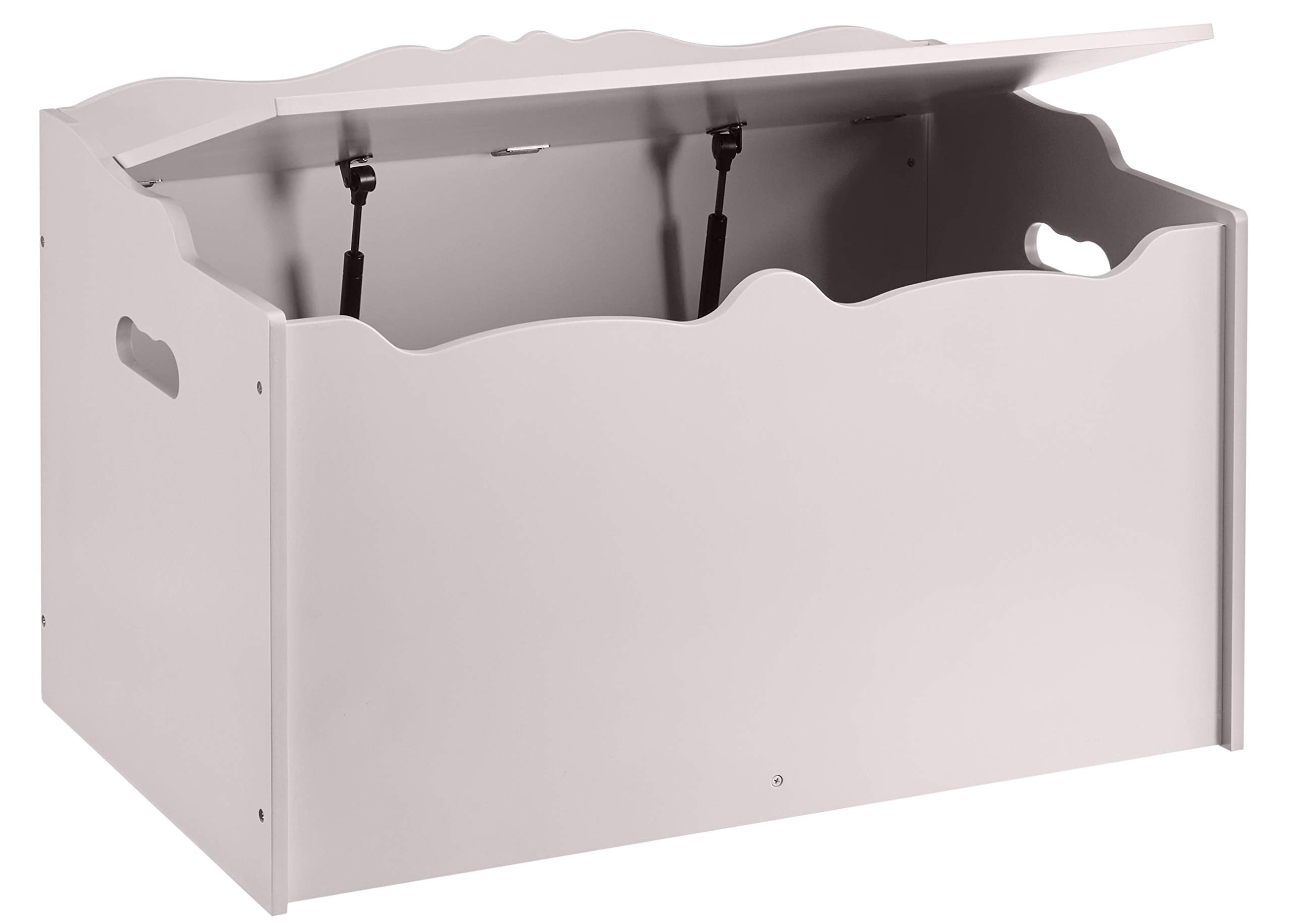 Amazon Basics toy chest gray lid, safety hinge prevents slamming for little fingers