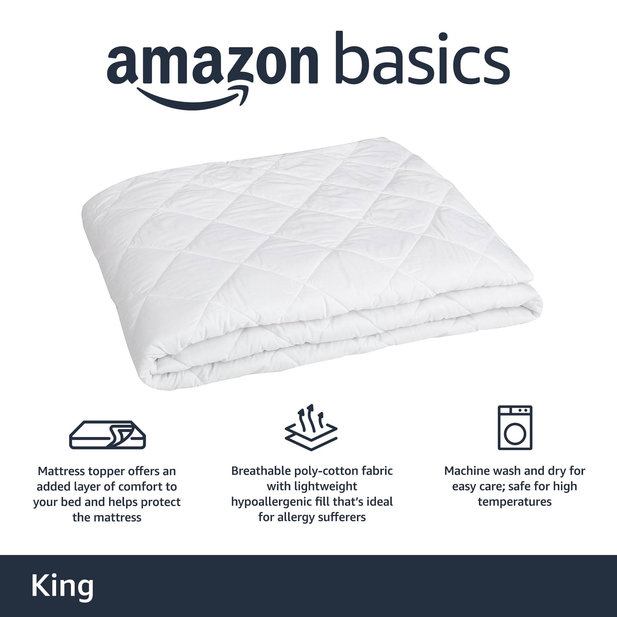 Amazon Basics king-size topper with quilted pockets keeps fill evenly distributed.