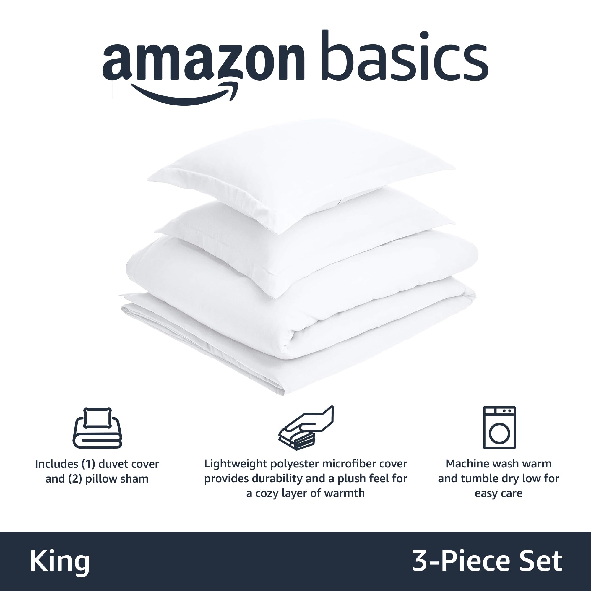 Amazon Basics close-up of fabric texture and wrinkle-resistant finish on the duvet cover.