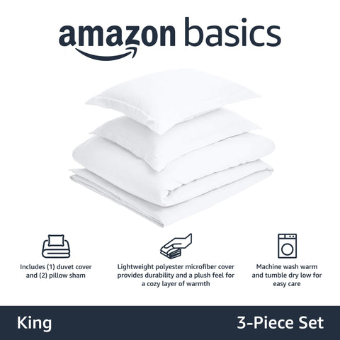 Amazon Basics close-up of fabric texture and wrinkle-resistant finish on the duvet cover.