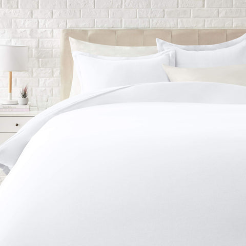 Amazon Basics king duvet cover in bright white, lightweight microfiber for soft, easy care bedding.