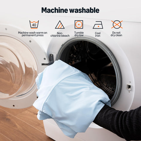 Amazon Basics machine washable care label promotes easy cleaning and long-lasting freshness.