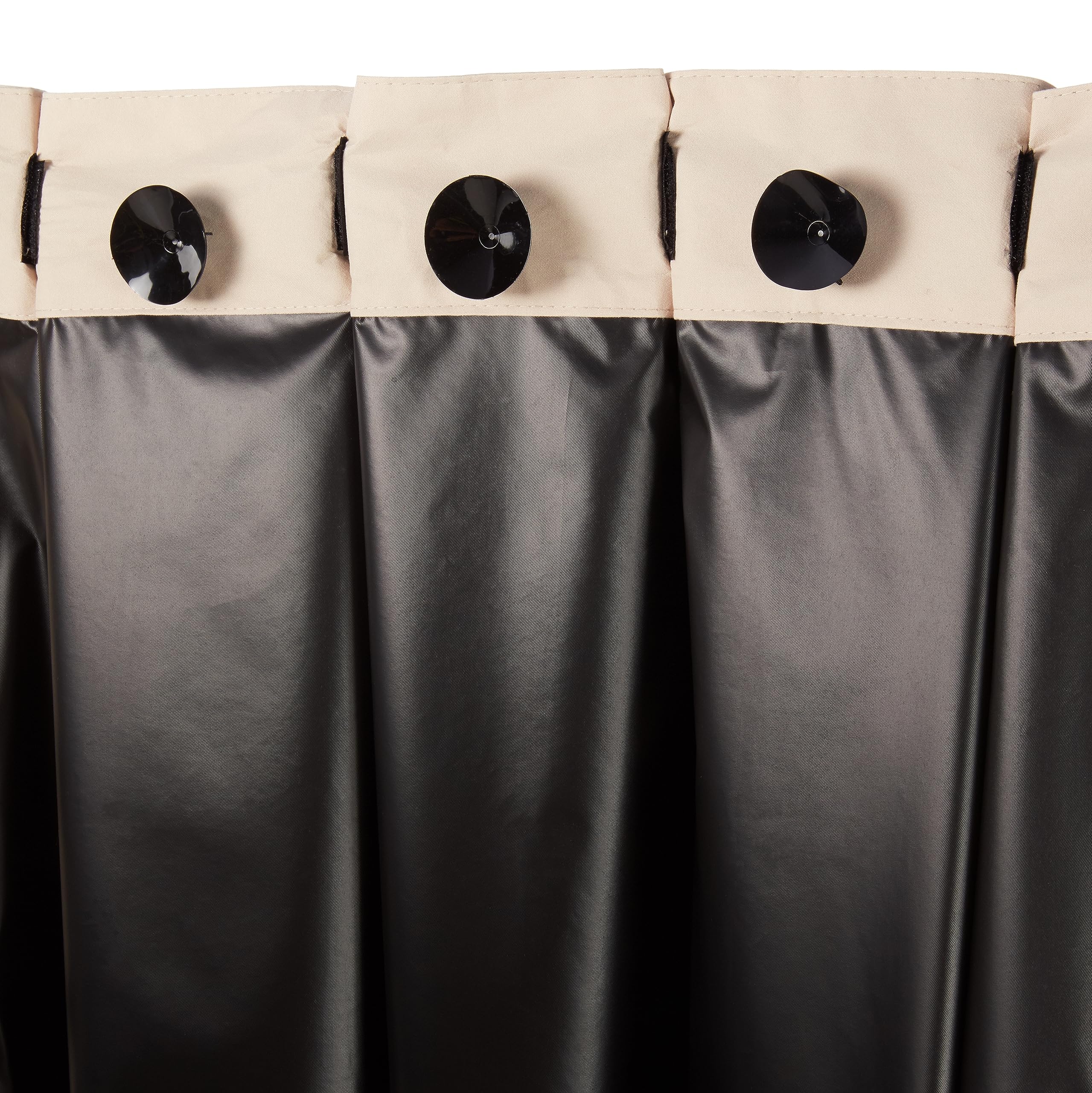 Amazon Basics 100% polyester curtain is machine washable for easy care.