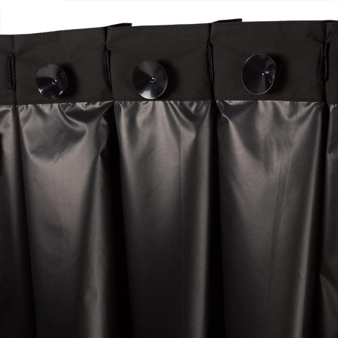 Amazon Basics machine-washable polyester curtains simplify care and reuse.