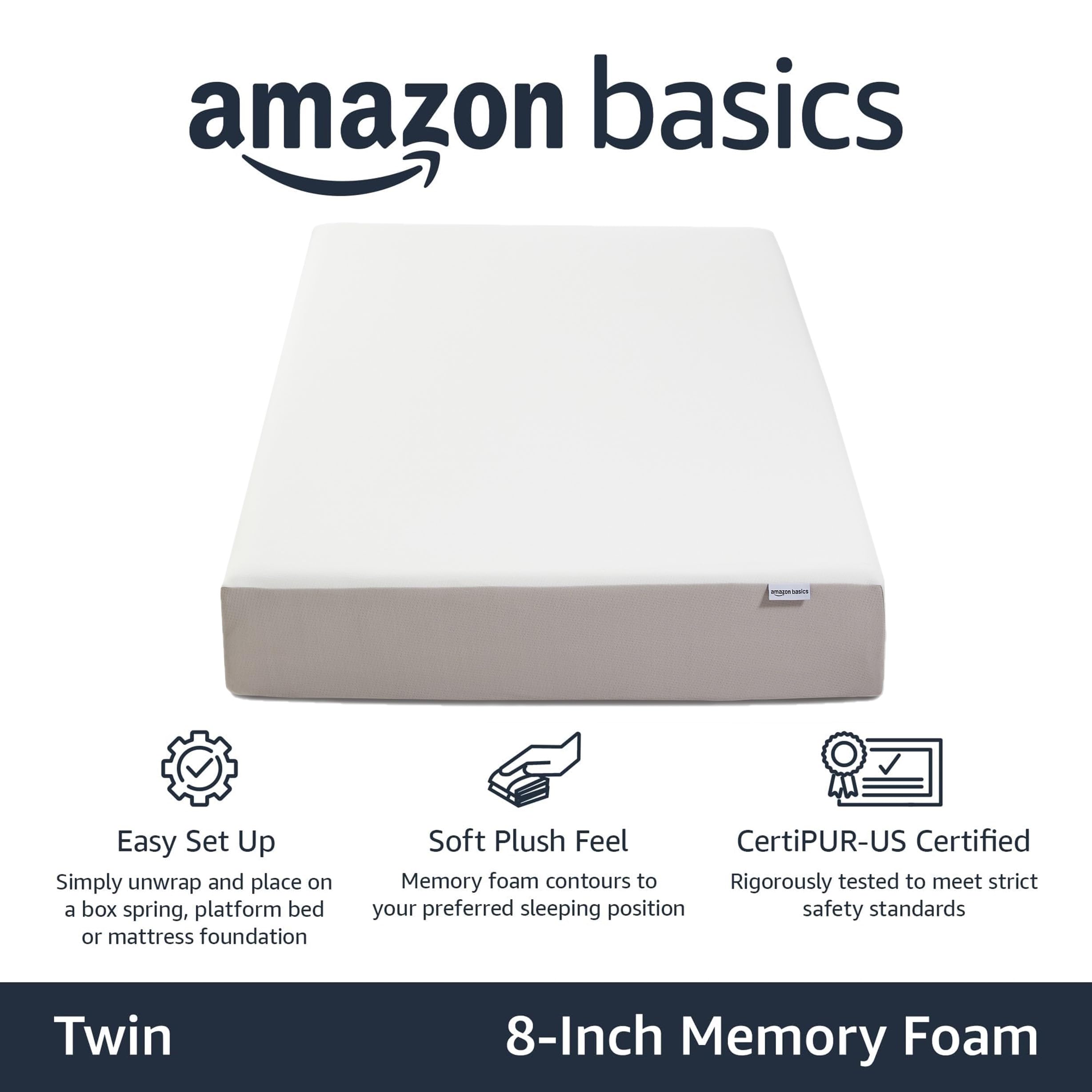 Amazon Basics memory foam mattress twin showcasing breathable core to promote airflow.