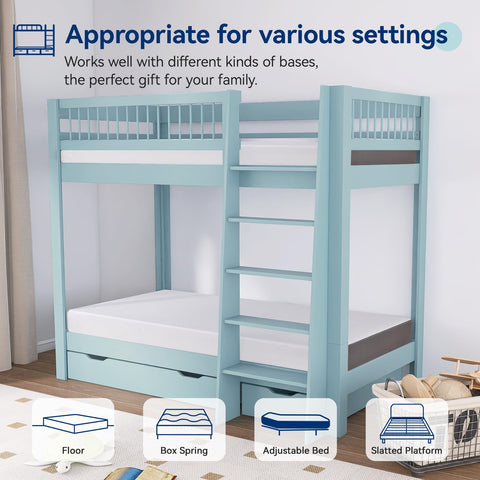 Amazon Basics memory foam mattress with premium knitted cover emphasizes durability and comfort.