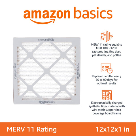 Amazon Basics MERV 11 filter side view highlighting sturdy frame.